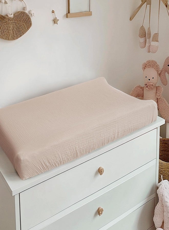 Konssy 2 Pack Muslin Changing Pad Covers for Boys, Ultra Soft & Breathable Cotton Baby Diaper Changing Table Covers, Neutral Nursery Diaper Changing Pad Sheets (Brown,Cream) - Image 4